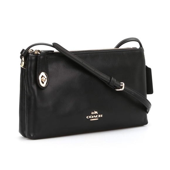 Coach Handbags - Coach smooth black leather turnlock crossbody bag
